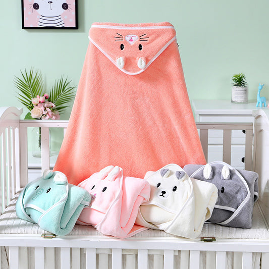 Plush Animal Hooded Baby Bath Towel & Swaddle Blanket