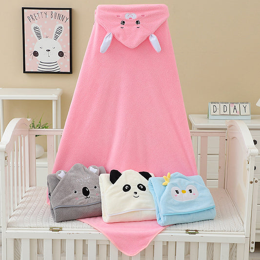 Plush Animal Hooded Baby Bath Towel & Swaddle Blanket