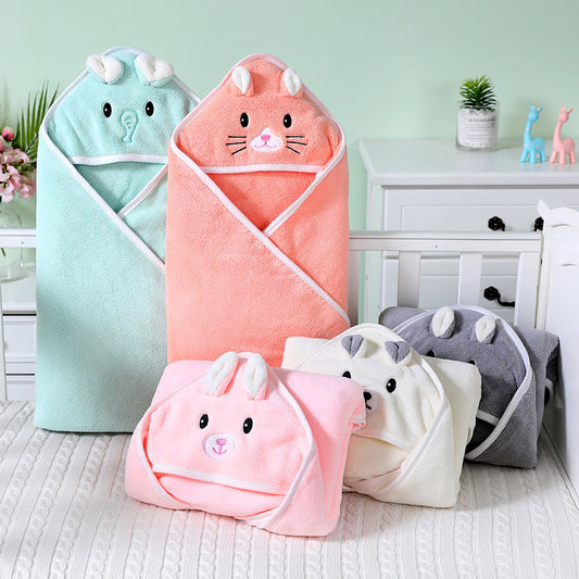 Plush Animal Hooded Baby Bath Towel & Swaddle Blanket