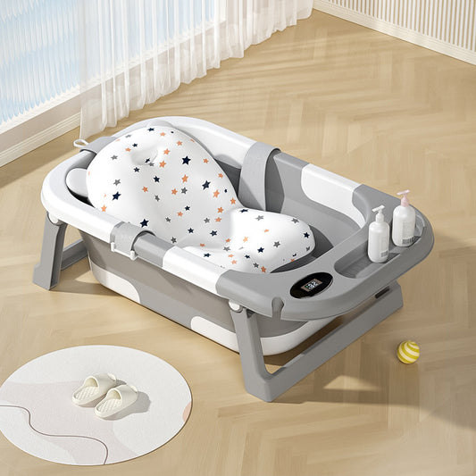 Foldable Baby Bathtub with Temperature-Sensing Cushion