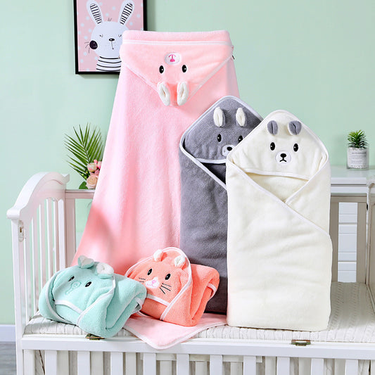 Plush Animal Hooded Baby Bath Towel & Swaddle Blanket